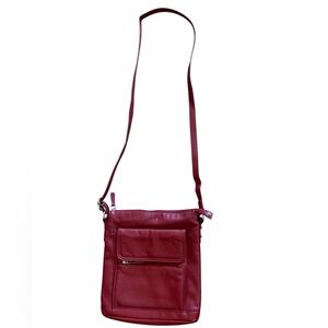 Giani Bernini Nappa Red Genuine Leather Crossbody Shoulder Bag, Adjustable Strap